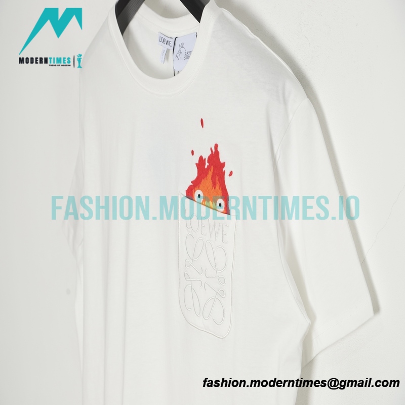 Loewe - 23SS Flame Four-leaf Clover Pocket Short-sleeved T-shirt Loewe - 23SS Flame Four-leaf Clover Pocket Short-sleeved T-shirt